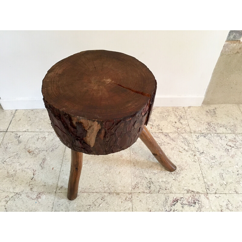 Vintage log tripod stool 