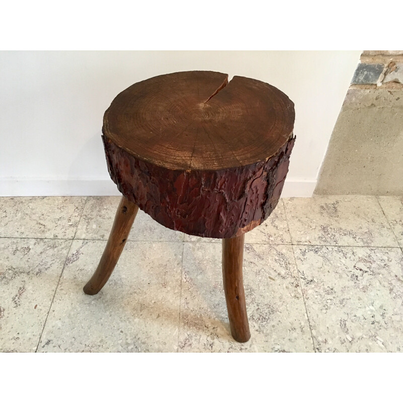 Vintage log tripod stool 