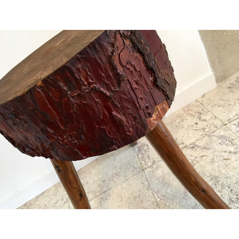 Vintage log tripod stool 