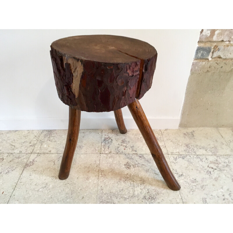 Vintage log tripod stool 