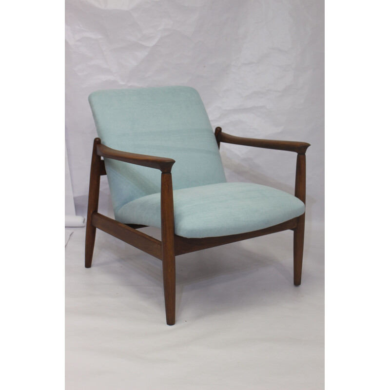 Vintage GFM-142 blue cloth armchair by Edmund Homa 1960 