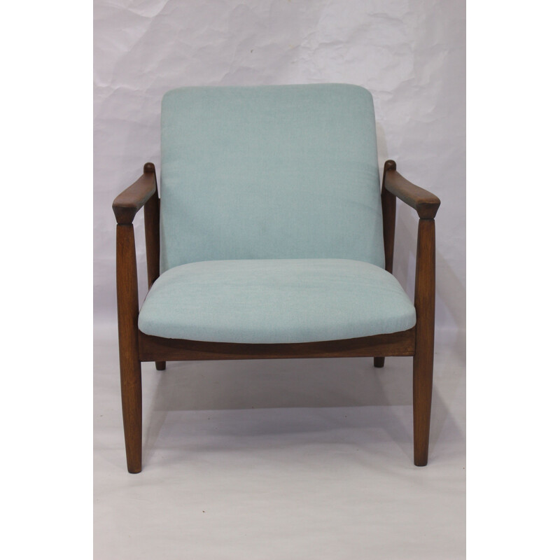 Vintage GFM-142 blue cloth armchair by Edmund Homa 1960 