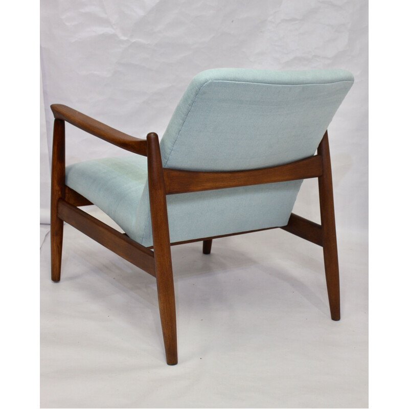 Vintage GFM-142 blue cloth armchair by Edmund Homa 1960 