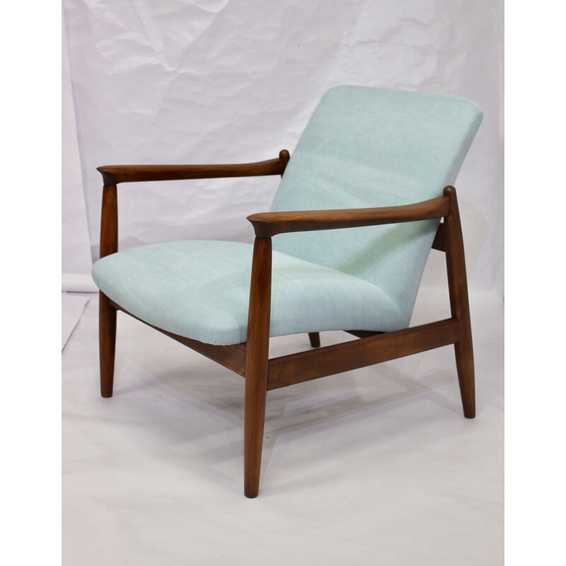 Fauteuil vintage GFM-142 en tissu bleu par Edmund Homa 1960 