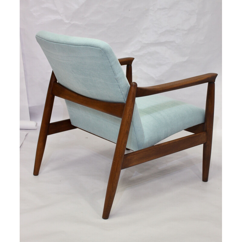 Vintage GFM-142 blue cloth armchair by Edmund Homa 1960 