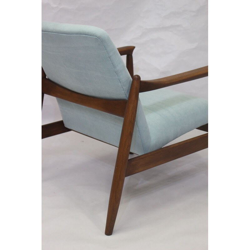 Vintage GFM-142 blue cloth armchair by Edmund Homa 1960 