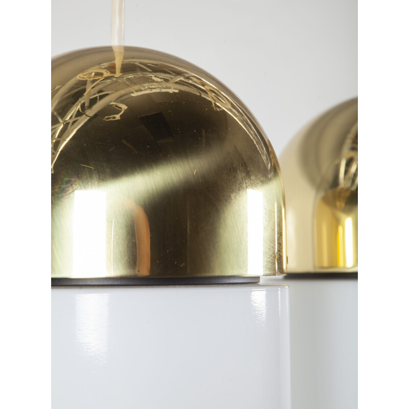 Pair of vintage glass and brass pendant lamps by Limburg, Germany 1980