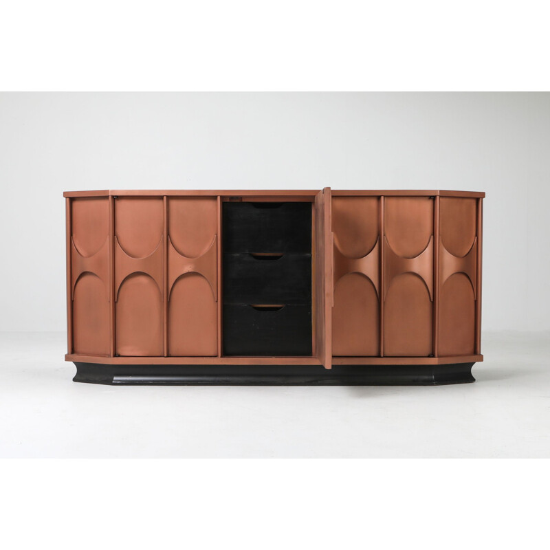 Vintage brutalist sideboard in copper lacquer 1960s