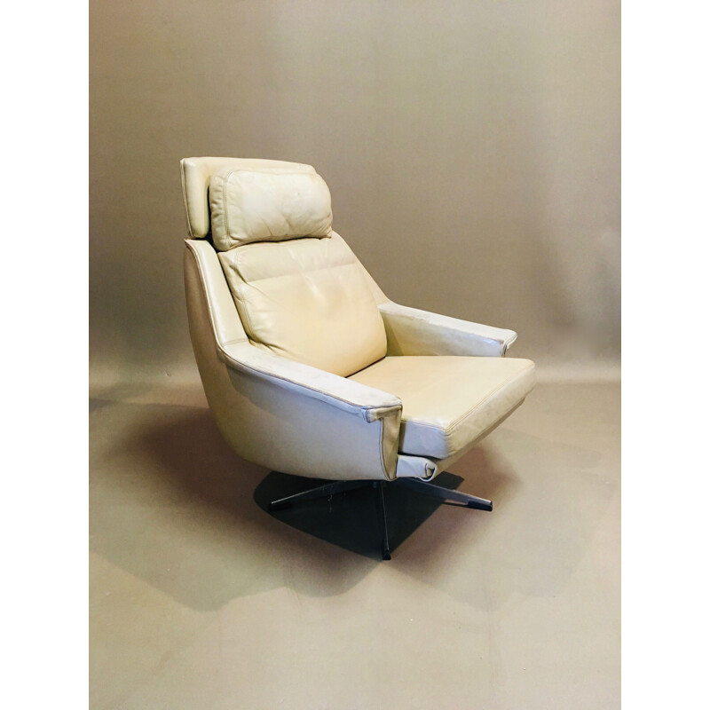 Vintage swivel armchair all leather and metal 1960