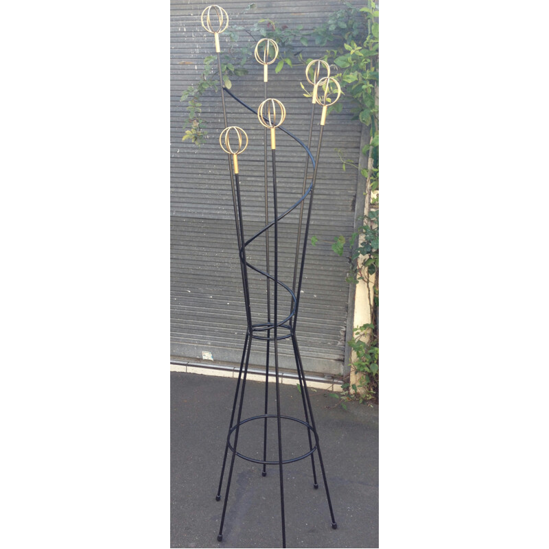 "Géo Astrolable" coat rack in metal and brass, Roger FERAUD - 1950s 