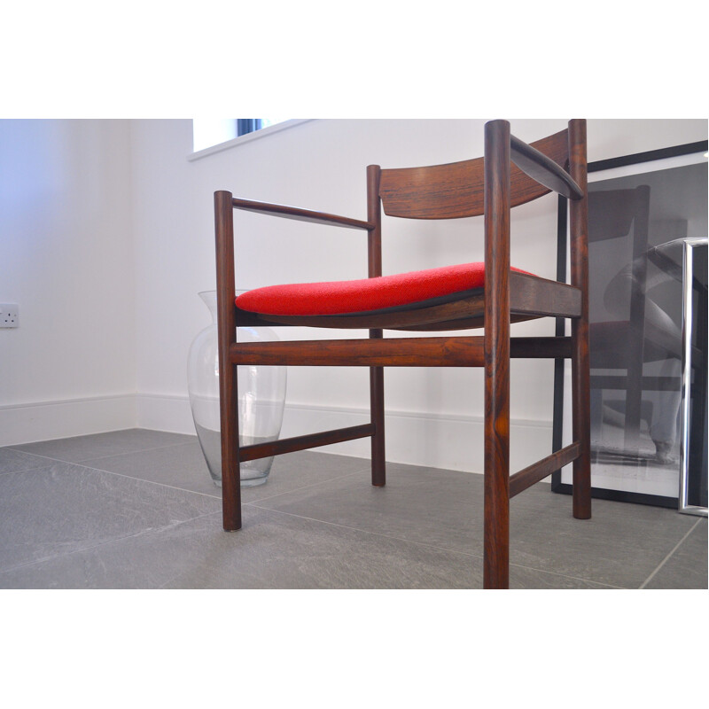 Vintage rosewood and red wool armchair