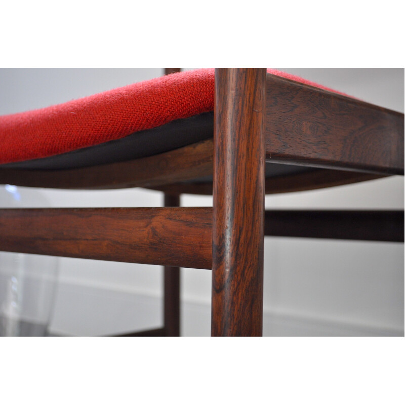 Vintage rosewood and red wool armchair