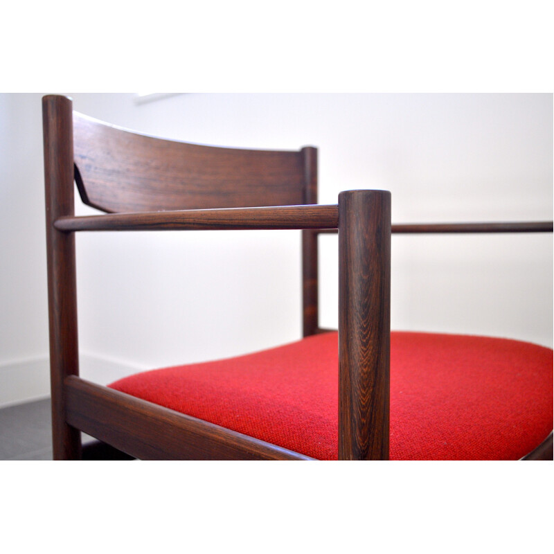 Vintage rosewood and red wool armchair