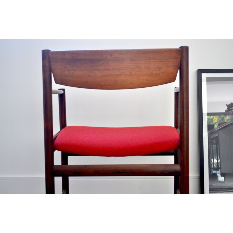 Vintage rosewood and red wool armchair