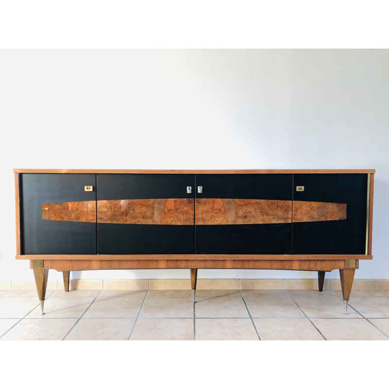 Vintage French walnut sideboard with 4 doors 