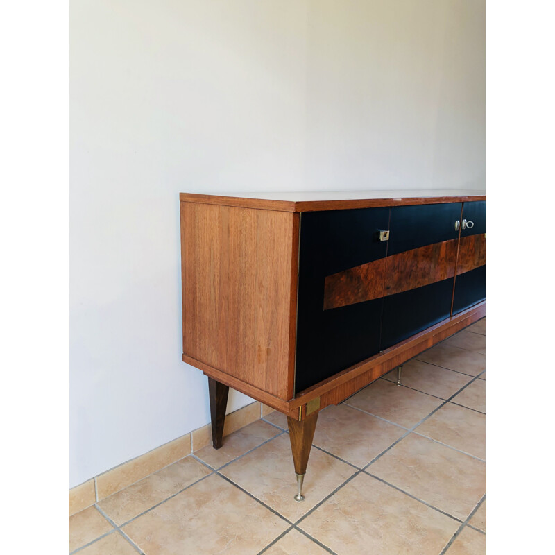 Vintage French walnut sideboard with 4 doors 