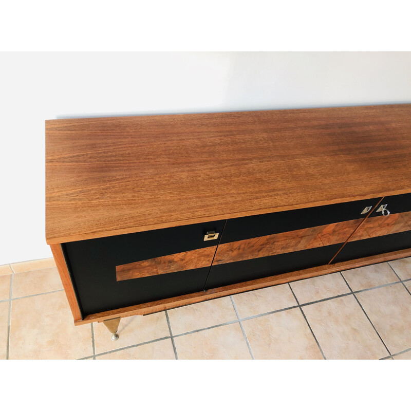 Vintage French walnut sideboard with 4 doors 