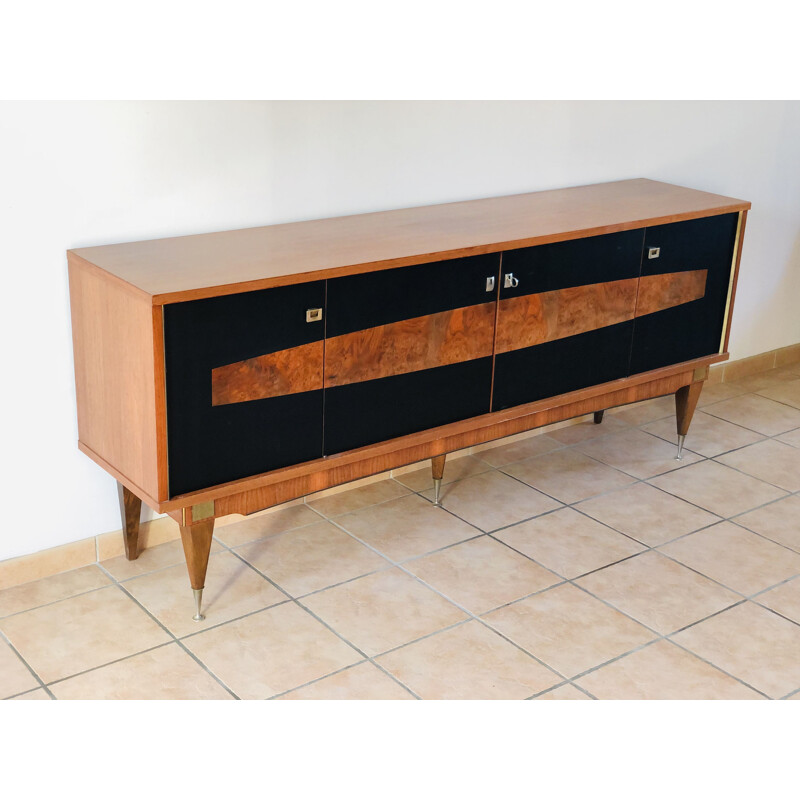 Vintage French walnut sideboard with 4 doors 