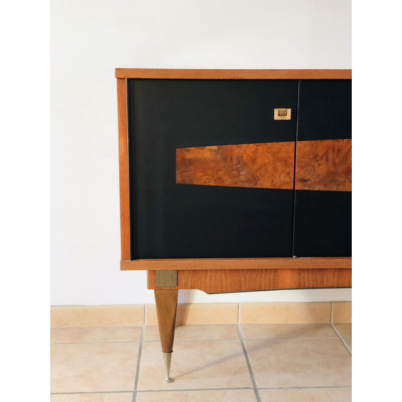 Vintage French walnut sideboard with 4 doors 