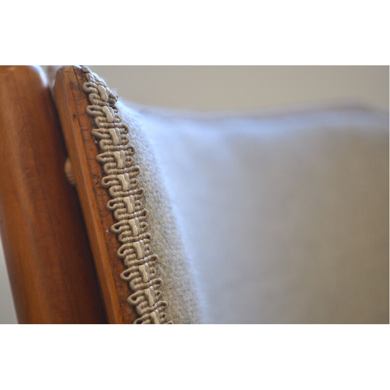 Vintage teak chair in grey wool