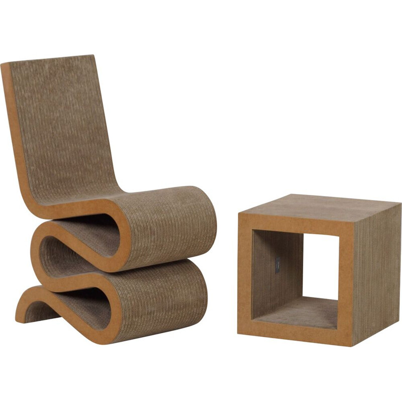 Vintage Wiggle Chair and Side Table by Frank O. Gehry for Vitra, 2000s