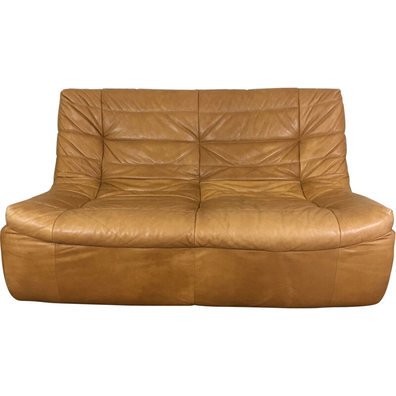 Vintage Sofa in aniline tawny leather 1970 