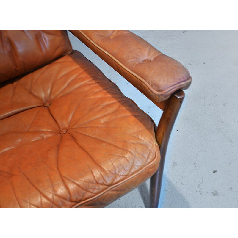 Vintage pair of wood & leather armchairs from Göte Möbler, 1960s
