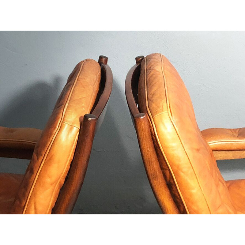 Vintage pair of wood & leather armchairs from Göte Möbler, 1960s