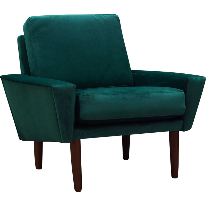 Vintage armchair in green velour, Scandinavian design, 1960-1970