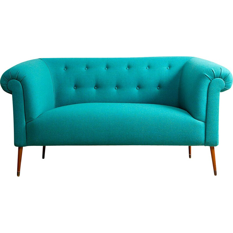 Vintage blue drop down Chesterfield sofa
