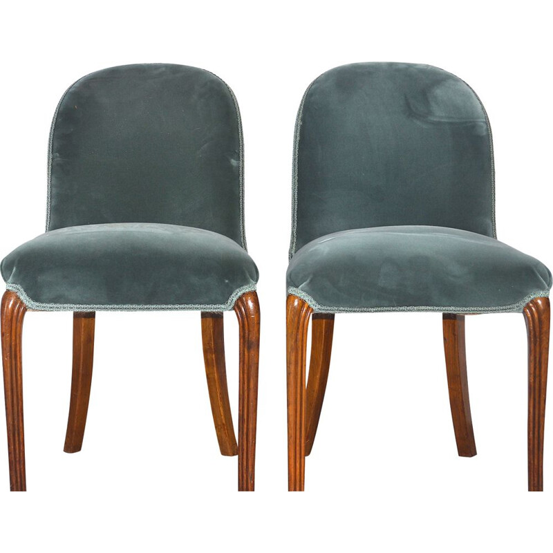 Pair of vintage walnut and velvelt chairs