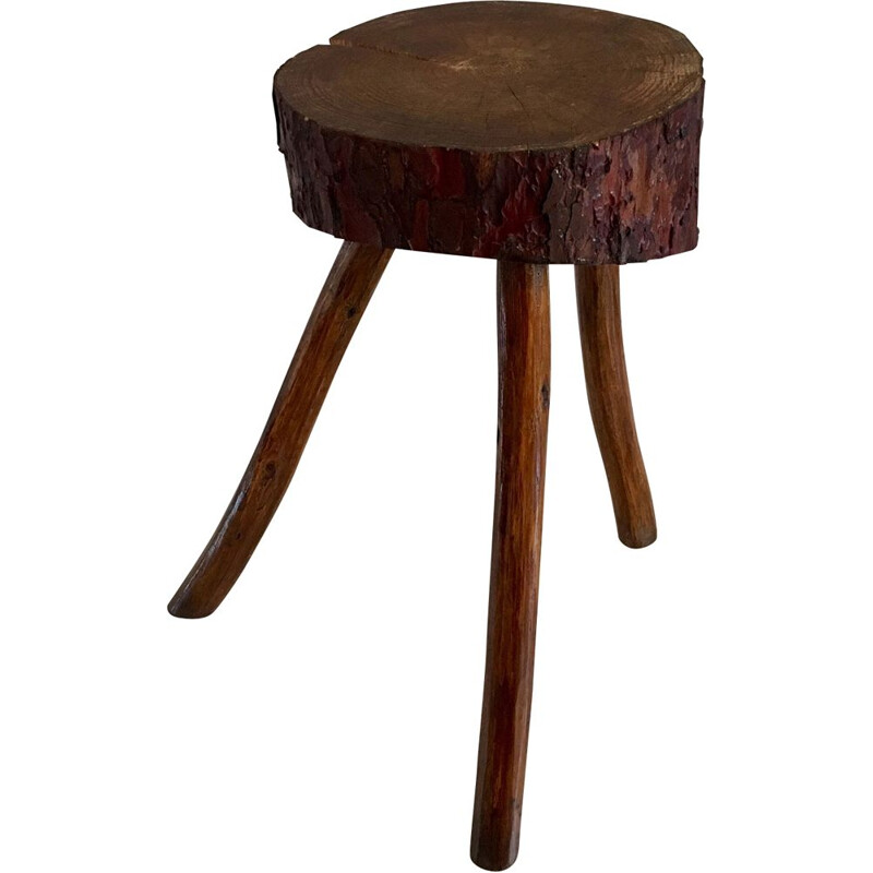 Vintage log tripod stool 