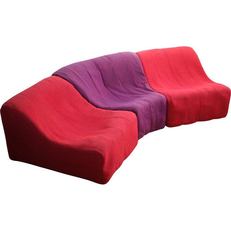 Vintage sofa composed of 3 Steiner low chairs units, chromatic model, design by Kwok Hoi Chan, France, 1970
