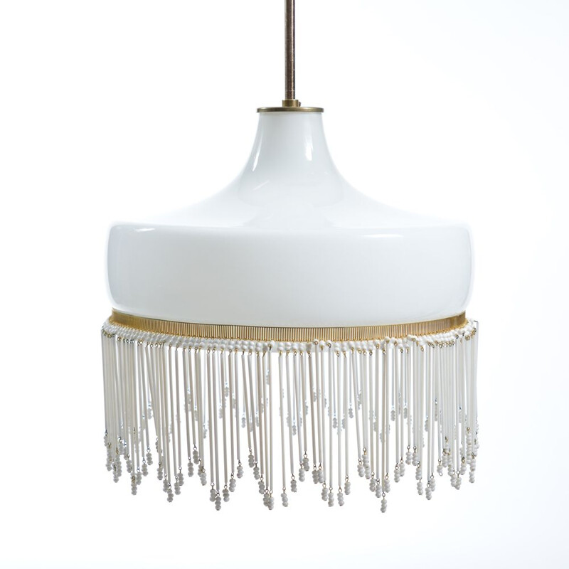 Vintage white opaline glass ceiling light, Czechoslovakia 1950s