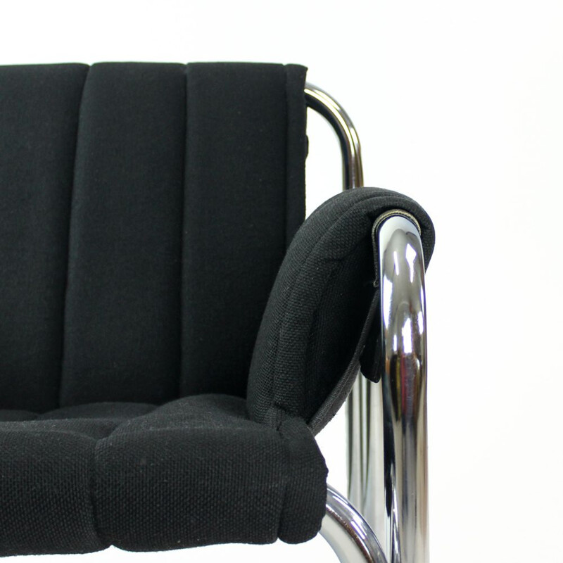 Vintage lounge chairs in black fabric & chrome, Jaroslav Hrescak, Czechoslovakia 1980s