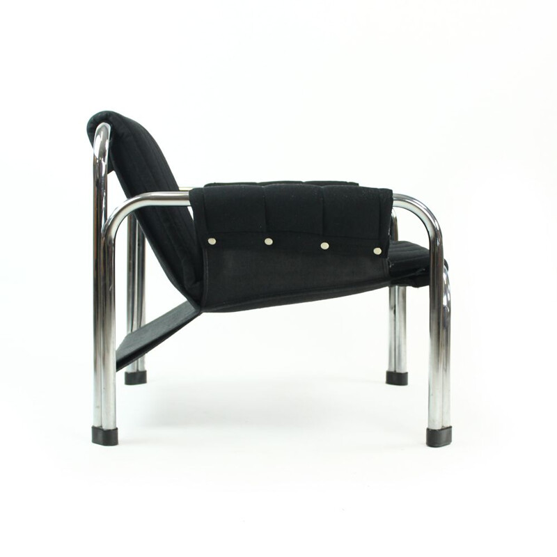 Vintage lounge chairs in black fabric & chrome, Jaroslav Hrescak, Czechoslovakia 1980s