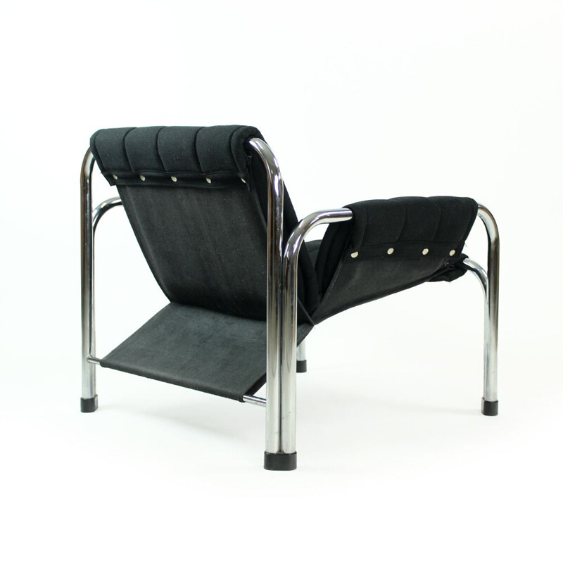 Chaises longues vintage en tissu noir &chrome, Jaroslav Hrescak, Tchécoslovaquie 1980