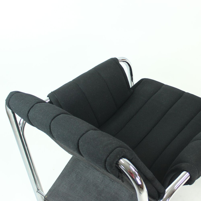 Vintage lounge chairs in black fabric & chrome, Jaroslav Hrescak, Czechoslovakia 1980s