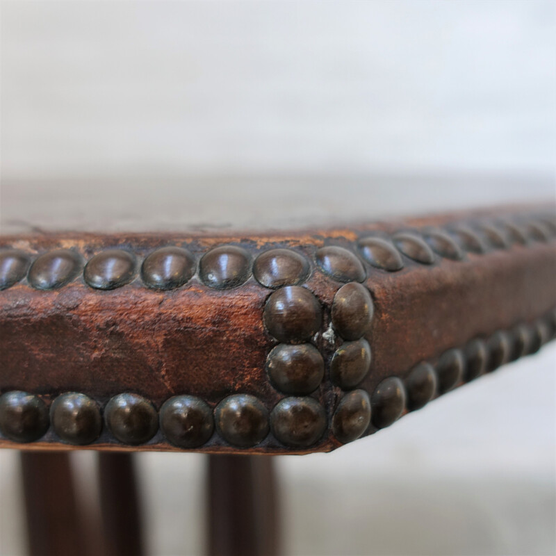 Table d'appoint octogonale vintage art déco en cuir