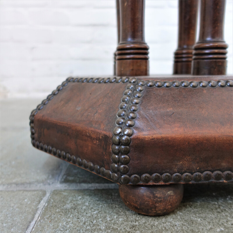 Vintage octagonal art deco leather side table