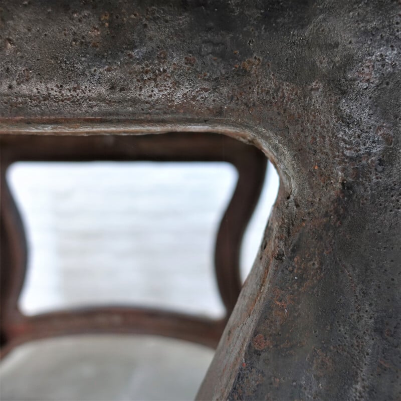 Vintage Industrial cast iron table on wheels