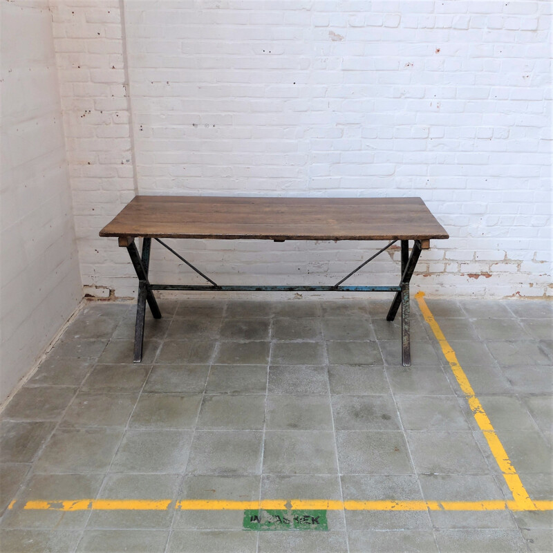 Vintage industrial crosslegged table