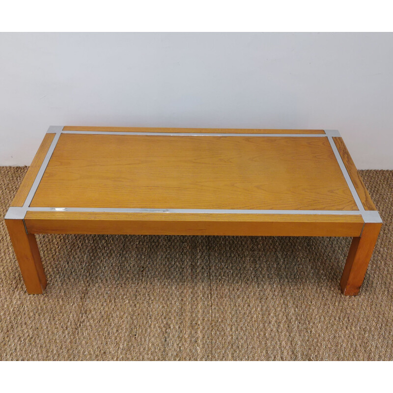 Vintage coffee table in wood and chrome, 1970