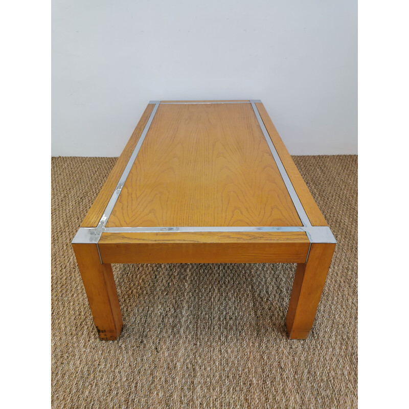 Table basse vintage en bois et chrome, 1970
