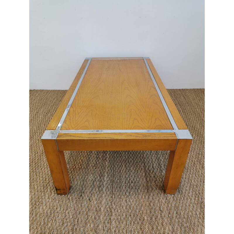 Vintage coffee table in wood and chrome, 1970