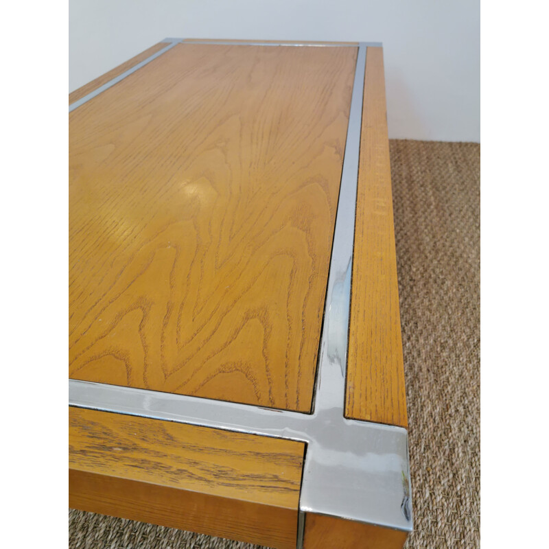 Table basse vintage en bois et chrome, 1970