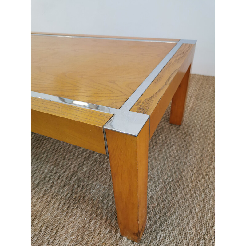 Vintage coffee table in wood and chrome, 1970