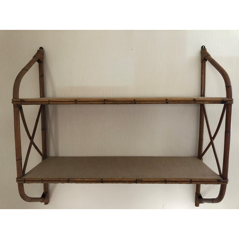 Vintage rattan and bamboo wall shelf 1960s