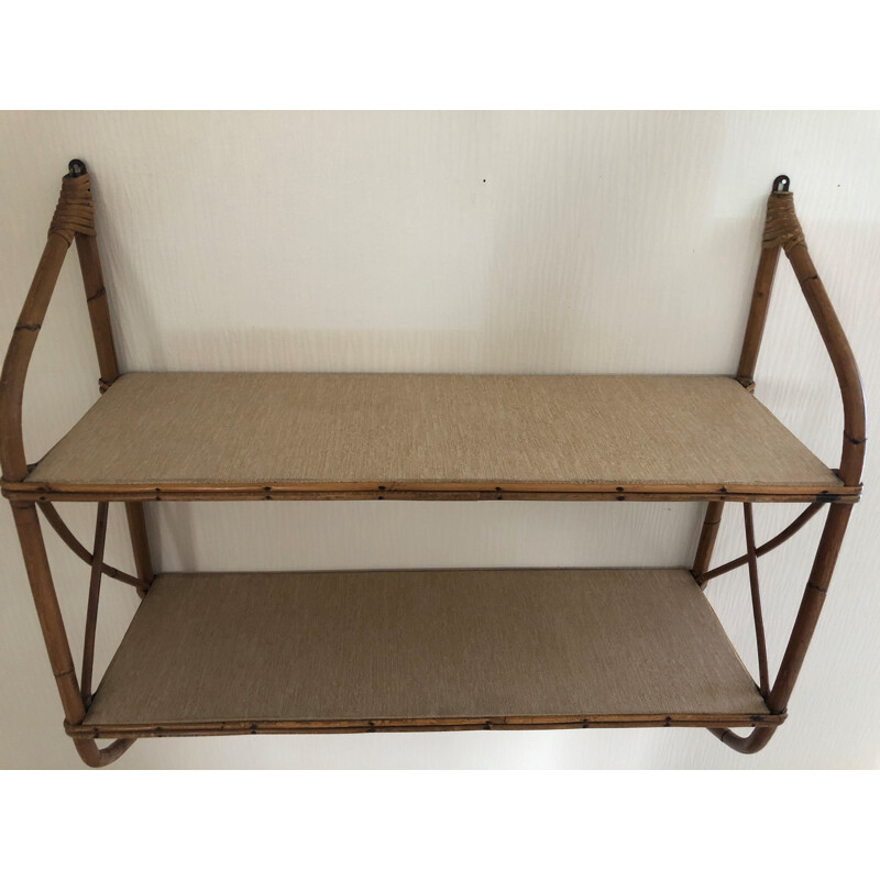 Vintage rattan and bamboo wall shelf 1960s