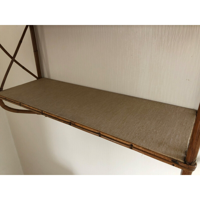 Vintage rattan and bamboo wall shelf 1960s